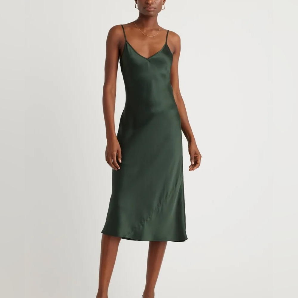 Quince Forest Green Slip Midi Dress